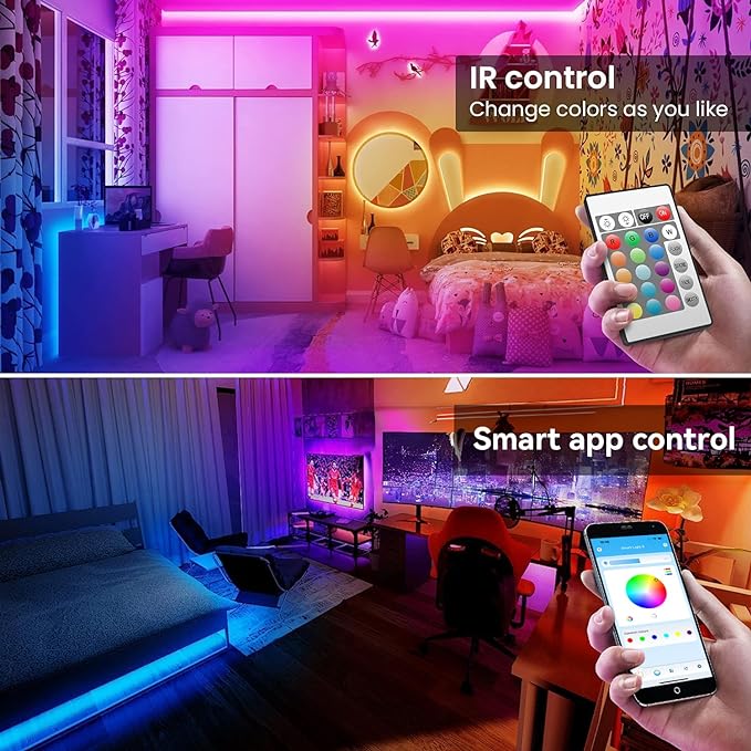TJOY LED Lights for Bedroom 100ft, RGB Color Changing Led Strip Lighting with Remote and Smart APP Control, Music Sync Rope Lights via Bluetooth for Kitchen, TV, Room Decor