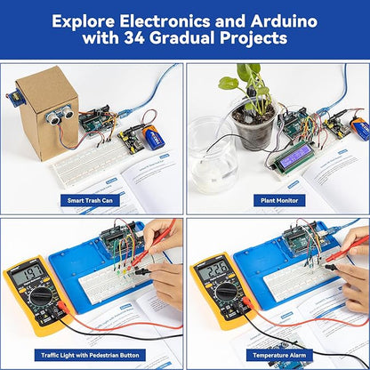 SunFounder Inventor Lab Starter Kit with Original Arduino Uno R3 REV3 Board Multimeter 34 Projects RAB Breadboard Holder Battery HCSR-04, RoHS Compliant, for Beginners & Engineers