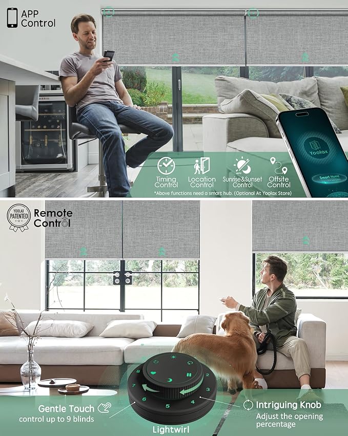 Yoolax Motorized Blinds with Remote, Blackout Smart Blinds for Windows Motorized Roller Shades, Automatic Window Shades Work with Alexa Custom Size (Blackout-Fabric Smoky Gray)