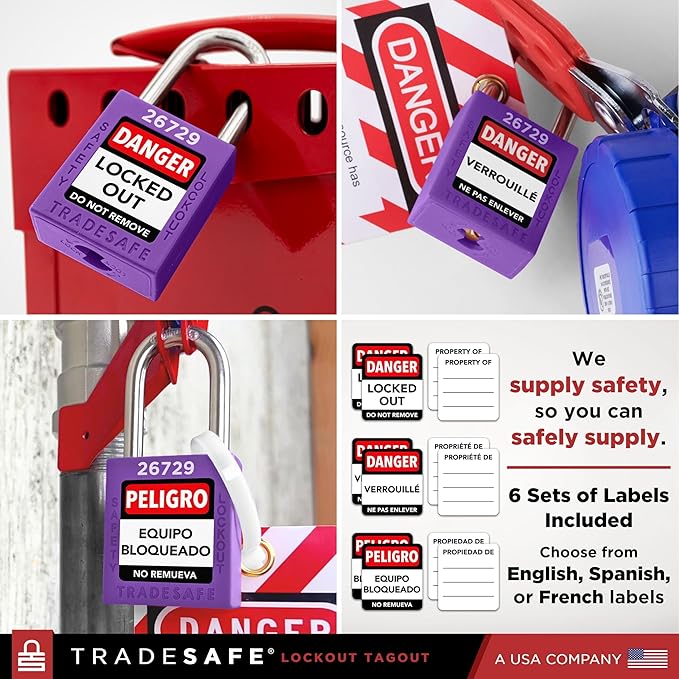 TRADESAFE Lockout Tagout Locks Set - 10 Purple Keyed Alike Padlocks, 2 Keys Per Lock, OSHA Compliant Loto Locks for Lock Out Tag Out Stations, Premium Grade