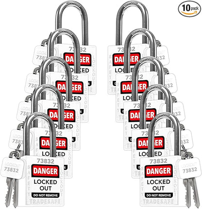 TRADESAFE Lockout Tagout Locks Set - 10 White Loto Locks, Keyed Alike Lockout Locks, 2 Keys Per Lock, OSHA Compliant Lock Out Tag Out Padlocks