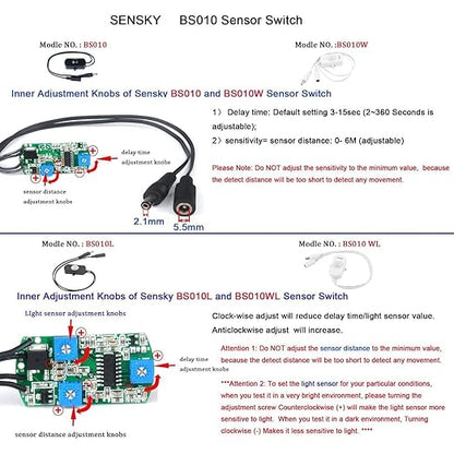 Sensky BS010W DC 12v to 30v PIR Motion Activated Sensor Switch DIY LED Lighting (Delay Time, Sensor Distance Adjustable)