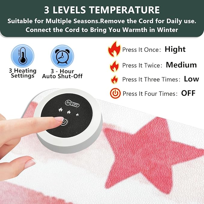 Heated Desk Pad Mouse Pad 31.5x13 Inch PU Leather Desk Mat with 3 Heat Levels Large Mouse Gaming Computer Laptop Mat July 4th Stripes Stars White