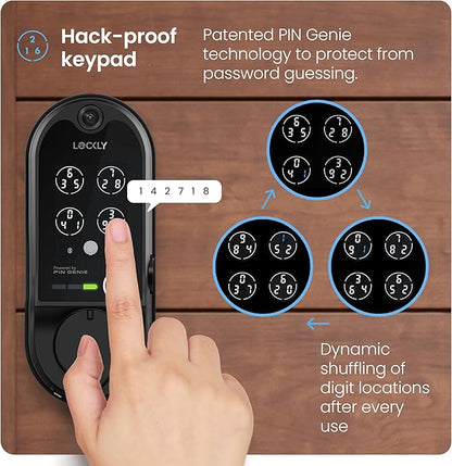 Lockly Vision Smart Lock, HD Video Doorbell Smart Locks for Front Door, Fingerprint Door Lock, Touchscreen Keypad, App Control, No Monthly Fee, Auto Lock - Matte Black