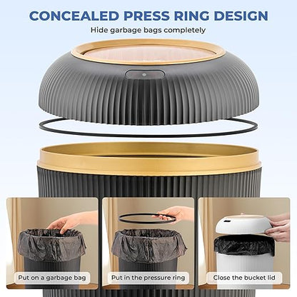 Pukomc Smart Sensor Wastebasket, Convenient and Hygienic Easy to Use, Technology Sensor Waterproof Wastebasket Plastic Trash can for Kitchen, Bathroom, Bedroom, Living Room, Office and Outdoor Black
