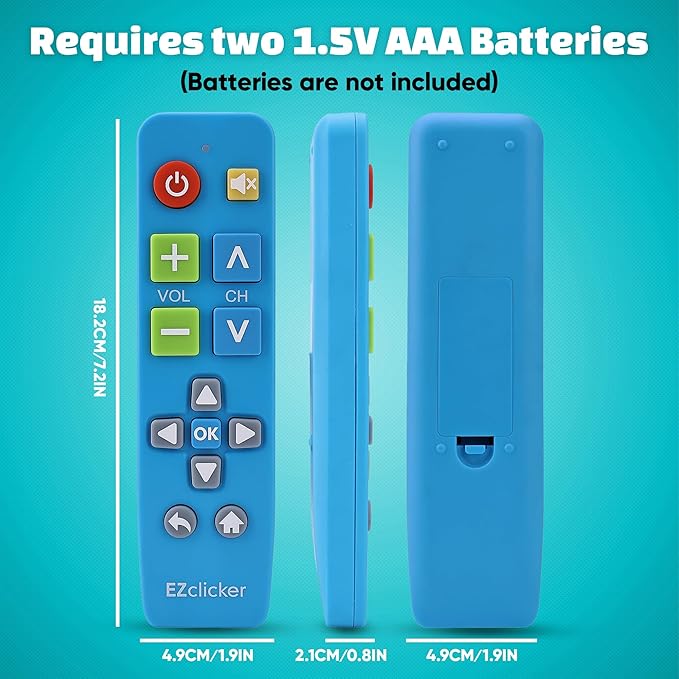 Plus Big Button Universal TV Remote (Blue) Simple Easy to Use, Works with Major TV Brands (2xAAA Batteries Not Included)
