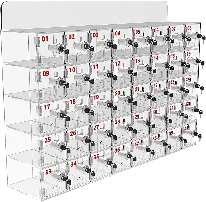 40 A Slots Cell Phone Locker Box, Clear Phone Storage, Acrylic Cell Phone Lock Box with Door Locks and Keys, Wall Mounted Cell Phones Cabinet for Office School Classroom Factory