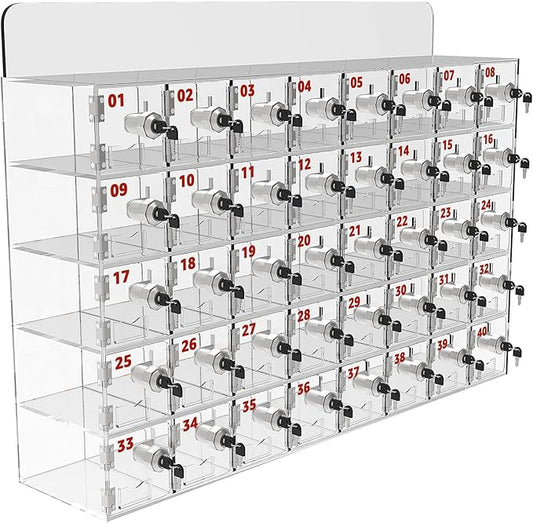 40 A Slots Cell Phone Locker Box, Clear Phone Storage, Acrylic Cell Phone Lock Box with Door Locks and Keys, Wall Mounted Cell Phones Cabinet for Office School Classroom Factory