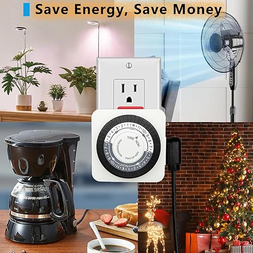 Timers for Electrical Outlets Indoor, 24-Hour Dual Outlet Timer, Christmas Tree Timer Indoor, 3 Prong Light Timers Indoor, Daily Cycle, 125V 15A, ETL Listed, 2-Pack