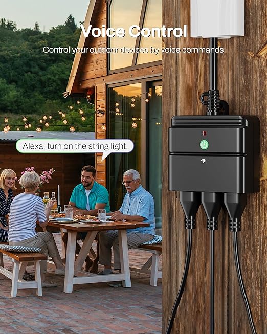 BN-LINK Smart Wi-Fi Outdoor Smart Plug, Heavy Duty Wi-Fi & Bluetooth Smart Plug with 3 Outlets, Alexa Smart Plugs for Alexa Devices & Google Assistant, Weatherproof IP44, No Hub Required, ETL Listed