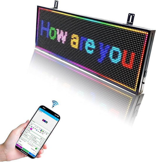 Programmable Scrolling LED Sign Outdoor Signs for Businesses Pantalla LED Para Publicidad Waterproof Digital Display Board - Custom Electronic Message Panel for Wall (Letrero) 39"X14"