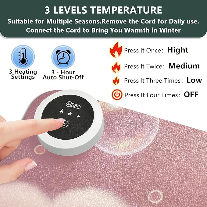 Large Heated Mouse Pad,Leather Desk Mat,31.5"x13",Hand Warmer Pads for Desk,Kitty Bubbles(Pale Pink)