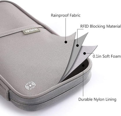 VanFn RFID Travel Passport Wallet, Family Passport Holder, Trip Document Organizer P.Travel Series (Nylon - Grey)