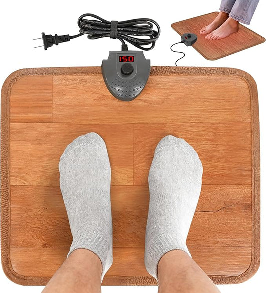 Heated Floor Mat Under Desk for Foot Warmer - Wider 110V Adjustable Temperature Electric Space Heaters Heating Pad - Carbon Crystal & Energy Saving Feet Warmers for Office,Home (Wood Grain)