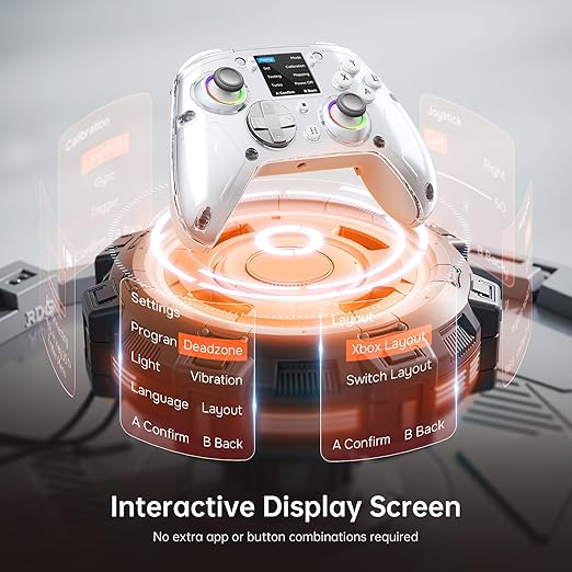 GUSGU G7 Wireless Gaming Controller with Interactive Screen, 1000Hz Polling Rate, Hall Joysticks & Triggers, 4 Programmable Buttons, Compatible with PC, Switch1, PS4, iOS, Android, Gray