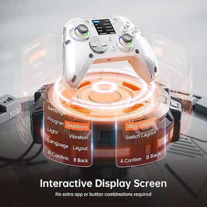 GUSGU G7 Wireless Gaming Controller with Interactive Screen, 1000Hz Polling Rate, Hall Joysticks & Triggers, 4 Programmable Buttons, Compatible with PC, Switch1, PS4, iOS, Android, Gray