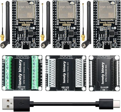 3-Pack Lonely Binary ESP32 Gold Edition with External IPEX Antenna WiFi Bluetooth Dual-Core MCU with Screw/Non-Screw Expansion Boards, Type-C Port Compatible with Arduino IDE, MicroPython, ESP-IDF
