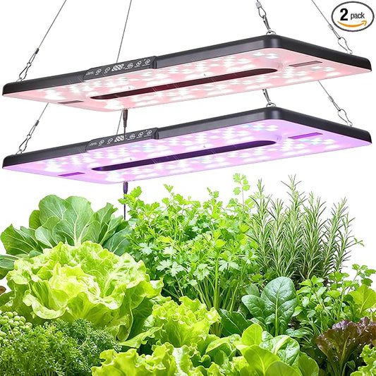 22" x 10" Grow Lights for Indoor Plants and Vegetables, Full Spectrum LED Growing Lamp for Indoor Garden Greenhouse - Features Two Smart Light Mode, 12~23H Timer - 2 Pack (2 in Series Black)