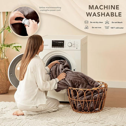 Homemate Electric Heated Blanket Twin - 62"x84" Heating Bed Blankets Throw with 10 Heating Levels 8 Hours Auto Off Fast Heating Over-Heated Protection Ultra Soft Warm Flannel ETL Certified Brown