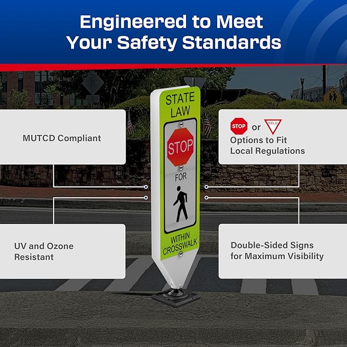 Impact Recovery - In-Street Pedestrian Crossing Signs - Street Sign - Road Safety Stop Sign with Surface Mount Base