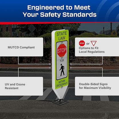 Impact Recovery - In-Street Pedestrian Crossing Signs - Street Sign - Road Safety Stop Sign with Surface Mount Base