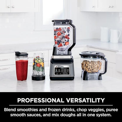 Ninja BN801 Professional Plus Kitchen System, 1400 WP, 5 Functions for Smoothies, Chopping, Dough & More with Auto IQ, 72-oz.* Blender Pitcher, 64-oz. Processor Bowl, (2) 24-oz. To-Go Cups, Grey