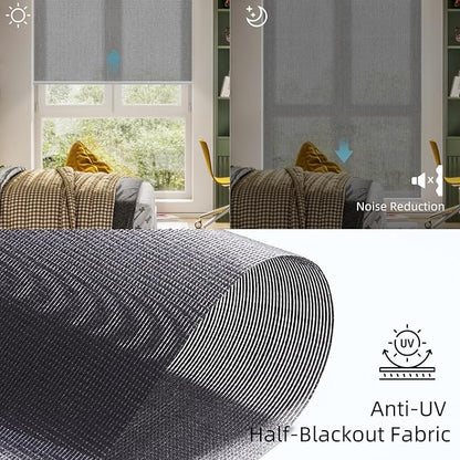 SmartWings Motorized Light Filtering Shades, Work with Homekit, Alexa Google, 50% Blackout PVC Free Smart Blinds for Windows, Cordless Window Shades with Remote, Customized, Charcoal