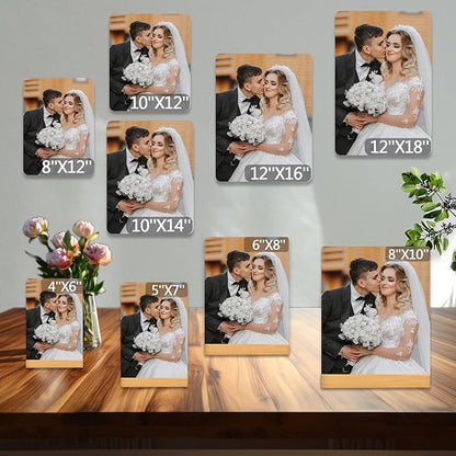 Custom Photo Prints - Metal Desktop Picture Frame with Photos & Wooden Base Personalized Gifts for Family Friends Lovers and Pets, Optional Multiple Sizes