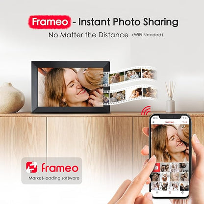 Digital Picture Frame, 10.1 inch Frameo Digital Frame WiFi, 1280*800 IPS HD Touchscreen, 32GB Storage, Instant Share Pictures Video, Smart Photo Frame Electronic, Gifts for Mom, House Warming, Black
