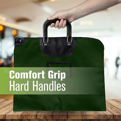 BankSupplies HIPAA Locking Courier Bags with Handles & Card Holder Keyed Differently - Forest Green - 19W x 15H - Durable Laminated Nylon Fabric - Metal Pop