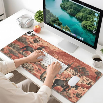 Heated Desk Pad Mouse Pad 31.5x13 Inch PU Leather Desk Mat with 3 Heat Levels Large Mouse Gaming Computer Laptop Mat Cowboys Horses Cactus Desert