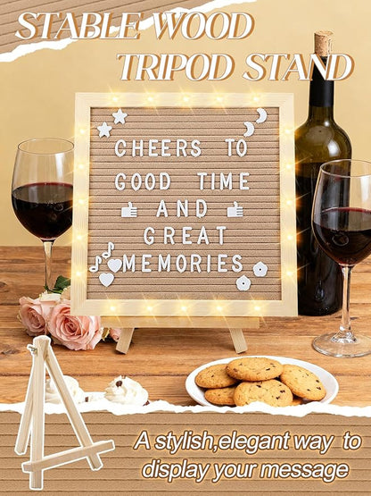 Changeable Felt Letter Board with LED Lights - 10×10" Message Custom Signs & Wood Stand & 450 Letters, Poster Board for Valentine's Day/Baby/Pregnancy Announcement/Classroom Wall Decor Gifts, Camel