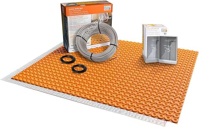 All-in-one Electric Radiant Floor Heating Kit 183 Sq Ft 240V with Smart WiFi Programmable Touchscreen Thermostat, Heating Uncoupling Membrane, Underfloor Heating Cable