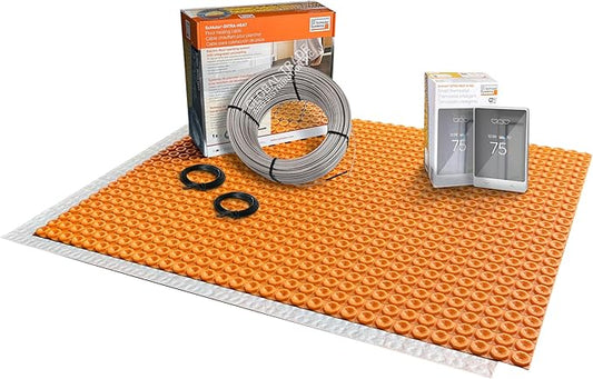 All-in-one Electric Radiant Floor Heating Kit 27 Sq Ft 240V with Smart WiFi Programmable Touchscreen Thermostat, Heating Uncoupling Membrane, Underfloor Heating Cable