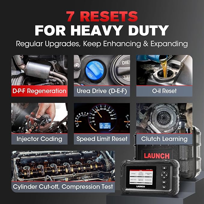 Launch CRP129 HD Heavy Duty Truck Scanner, Full System Diesel Diagnostic Tool with Speed Limit Adjust, D.P.F Regen, 7+ Resets Code Reader for Cummins, Detroit, Isuzu, Volvo&More