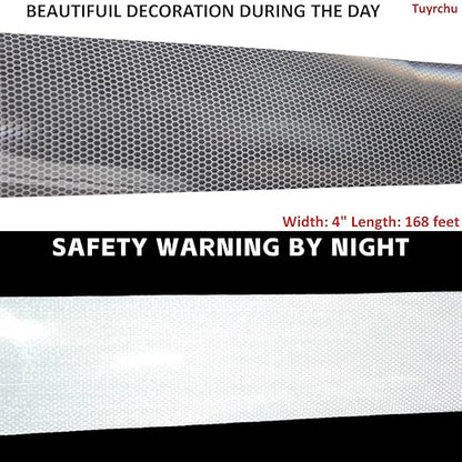 Non Fading Silver Reflective Tape 4 inch Wide, Outdoor Waterproof Safety Adhesive Stickers, High Visibility Industrial Marking Tape (168 feet)