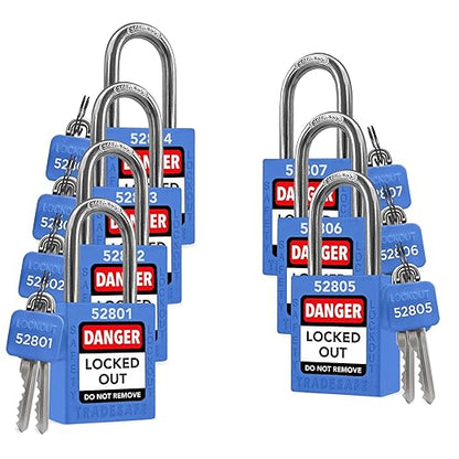 TRADESAFE Lockout Tagout Locks Set - 7 Blue Loto Locks, Lockout Locks Keyed Different, 2 Keys Per Lock, OSHA Compliant Lock Out Tag Out Padlocks, Safety Padlocks for Electrical Lockout Tag Out Kits
