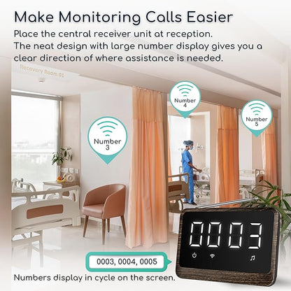 Nurse Call System Wireless Caregiver Pager Bell Buttons for Elderly at Home Call Light for Seniors Clinic, Elderly Monitoring, Care Facility, Restaurant Black Walnut