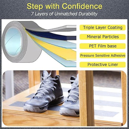 S&X Gray Anti Slip Traction Tape 4 Inch x 60 FT Roll, Grit 60 Ultimate Non-Slip Grip Tape for Outdoor Stair Treads Non Skid for Wooden Steps & Exterior Grips Waterproof, Extra-Durable, Long-Lasting