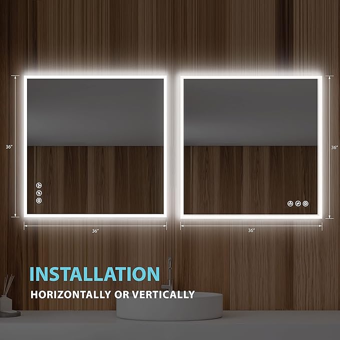 Blossom 36x36 LED Mirror for Bathroom | Backlit LED Vanity Mirror with Anti-Fog, Stepless Dimmable, 3 Color Temperature | Lighted Mirrors for Bathroom Wall | Smart Vanity Makeup Mirror with Lights