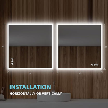 Blossom 36x36 LED Mirror for Bathroom | Backlit LED Vanity Mirror with Anti-Fog, Stepless Dimmable, 3 Color Temperature | Lighted Mirrors for Bathroom Wall | Smart Vanity Makeup Mirror with Lights