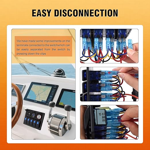 Marine Boat Rocker Switch Panel,Waterproof 5 Gang Toggle Switch Panel with Dual USB and Voltmeter Panel for RVs, Cars, Boats, Trucks,Trailers - 12-24V