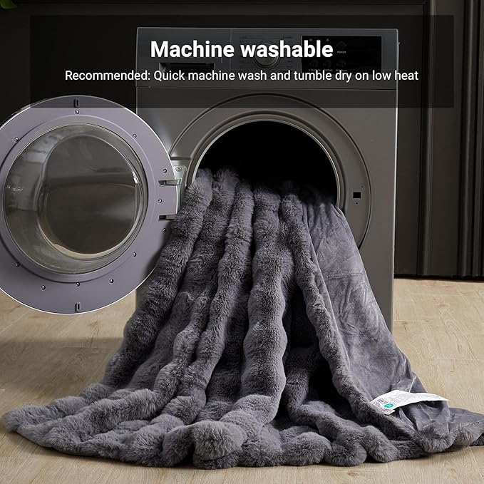 SAPHREAS Faux Fur Throw Blanket for Couch, Fluffy Fuzzy Bubble Blanket for Sofa Bed Living Room, Grey Decor Soft Cozy Gifts for Women Men, 50x60” Gray