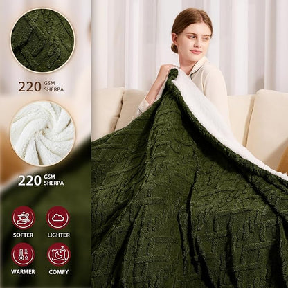 Heated Electric Blanket King Size-100"x90" Heating Blanket with 10 Heating Levels & 5 Time Settings Over-Heat Protection，Winter Warmer for Adults with ETL Certification（Green）