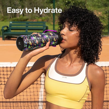 ENCOOL Insulated Water Bottle with Straw Stainless Steel Water Bottle, Leak-Proof, BPA-Free, Double Wall Vacuum Keeps Cold for 24 Hours for Sports, Travel, School (26 oz, Meowgic Night)