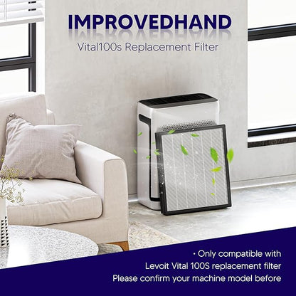 Improvedhand Vital 100S HEPA Replacement Filter Compatible With LEVOIT Vital 100S/100S-P Air Purifier, High-Efficiency 3-IN-1 True HEPA and Activated Carbon Filters, Pack of 3, White