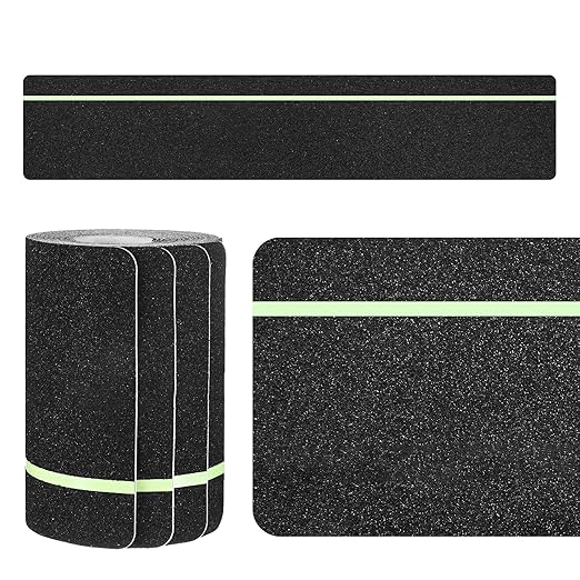 10-Pack Anti Slip Traction Tape 30" x 6" Best Grip Tape Grit with 6mm/0.24" Glow in Dark Stripe High Traction Friction Abrasive Adhesive for Indoor/Outdoor Stairs[Black+Green]