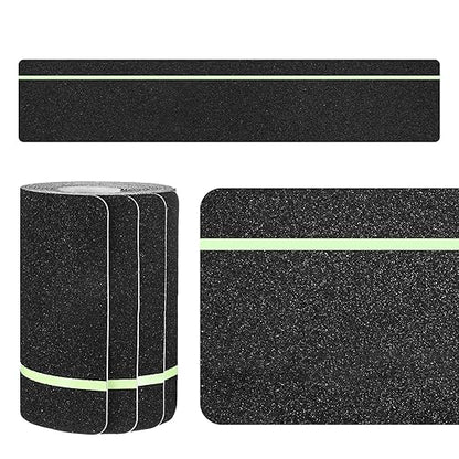 10-Pack Anti Slip Traction Tape 30" x 6" Best Grip Tape Grit with 6mm/0.24" Glow in Dark Stripe High Traction Friction Abrasive Adhesive for Indoor/Outdoor Stairs[Black+Green]