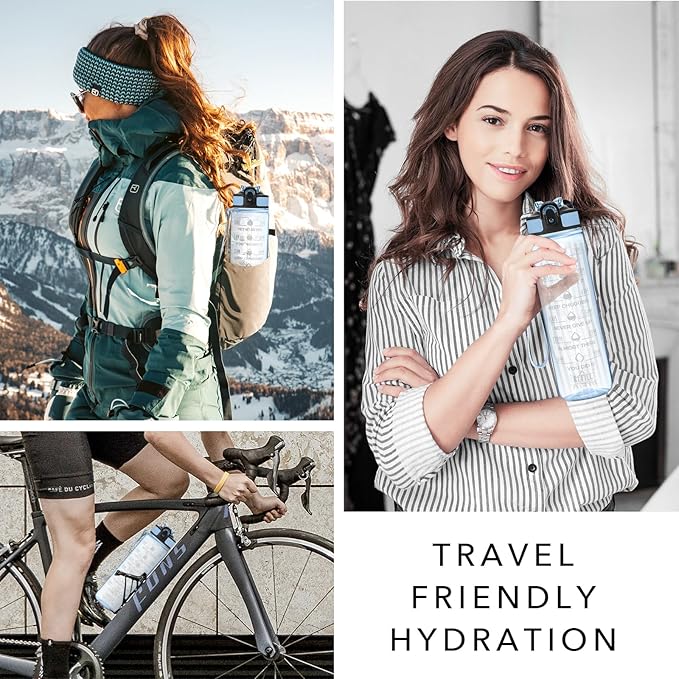 Hyeta 32 oz Water Bottles with Times to Drink and Straw, Motivational Water Bottle with Time Marker, Leakproof, Drinking Sports Water Bottle for Fitness, Gym and Outdoor