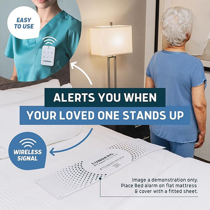 Lunderg Bed Alarm for Elderly Adults - Wireless Sensor Pad (10” x 30”) & Pager - Bed Alarms and Fall Prevention for Elderly and Dementia Patients